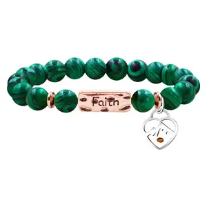 OIDEA Women's 8MM Natural Malachite Bead Bracelet - Engraved Mustard Seed Heart Pendant, Faith Mountain Charm, Stretch Elastic Fit, Christian Inspirational Meditation Gift,summerwins