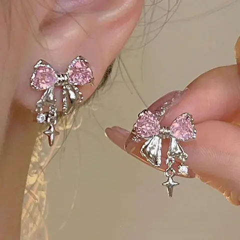 Rhinestone Bow Decor Dangle Earrings, Dangling Earrings, Statement Earrings for Women, Gifts for Girlfriend, Ear Piercing Jewelry for Girls, Casual Jewelry for Party, Daily Decor, Birthday Gift