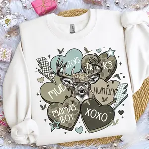 Boy Valentine Youth/AdultShirt – Camo Conversation Hearts Deer Graphic Tee, Checkered Lightning Bolt Design, Fun Kids Valentine Outfit