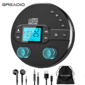Greadio Portable CD Player with Bluetooth 5.1, FM Transmitter, Rechargeable 2000mAh Battery, Anti-Skip Protection, AUX/USB, LCD Display, Car & Home Use, Perfect Gift