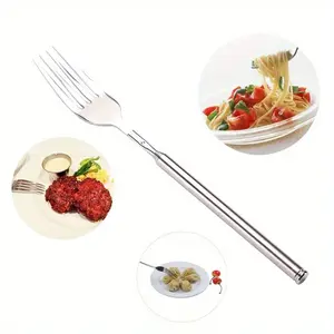 Retro Fork BBQ Telescopic Extendable Dinner Fruit Dessert Long Handle Fork Stainless Steel Cutlery Fork Tableware