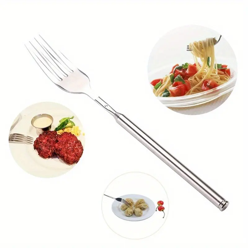 Retro Fork BBQ Telescopic Extendable Dinner Fruit Dessert Long Handle Fork Stainless Steel Kitchenware Cutlery Fork Tableware Utensils