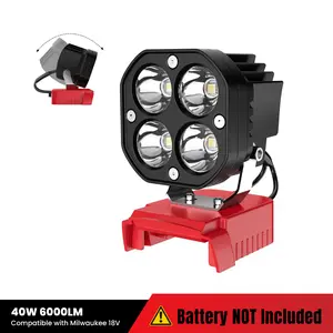Azocek 18V Cordless LED Work Light – 40W 6000LM Milwaukee Battery Compatible, Adjustable Floodlight for Camping, Construction, Auto Repair & Outdoor Use