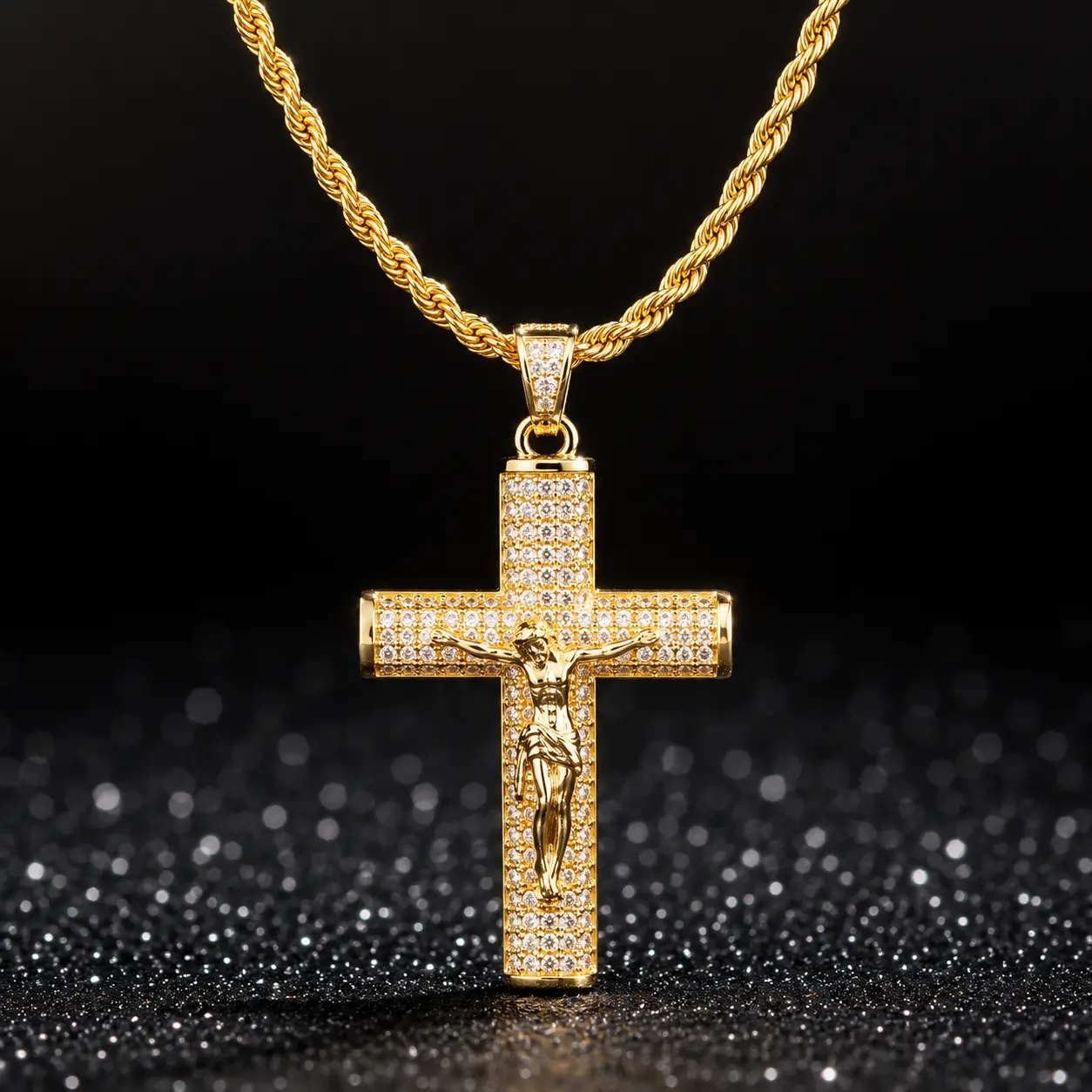 Iced Crucifix Pendant (Silver/Gold)