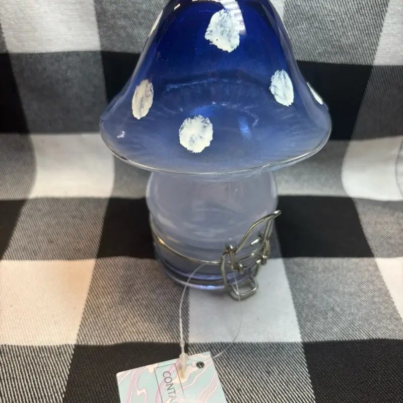 Blue Glass mushroom airtight container Vintage