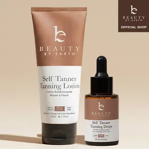 Beauty by Earth Self Tanner Lotion and Drops Perfect Glow Bundle - Hydrating Full-Body Bronze Pro Tanning Customizable Glow Cruelty-Free & Dye-Free Made in USA