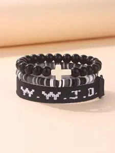 WWJD Letter Beaded Bracelet, Fashionable Cross Charm Decor Beaded Bracelet for Women & Men, Trendy All-match & Exquisite Jewelry for Birthday Gift, Letter Link Bracelet