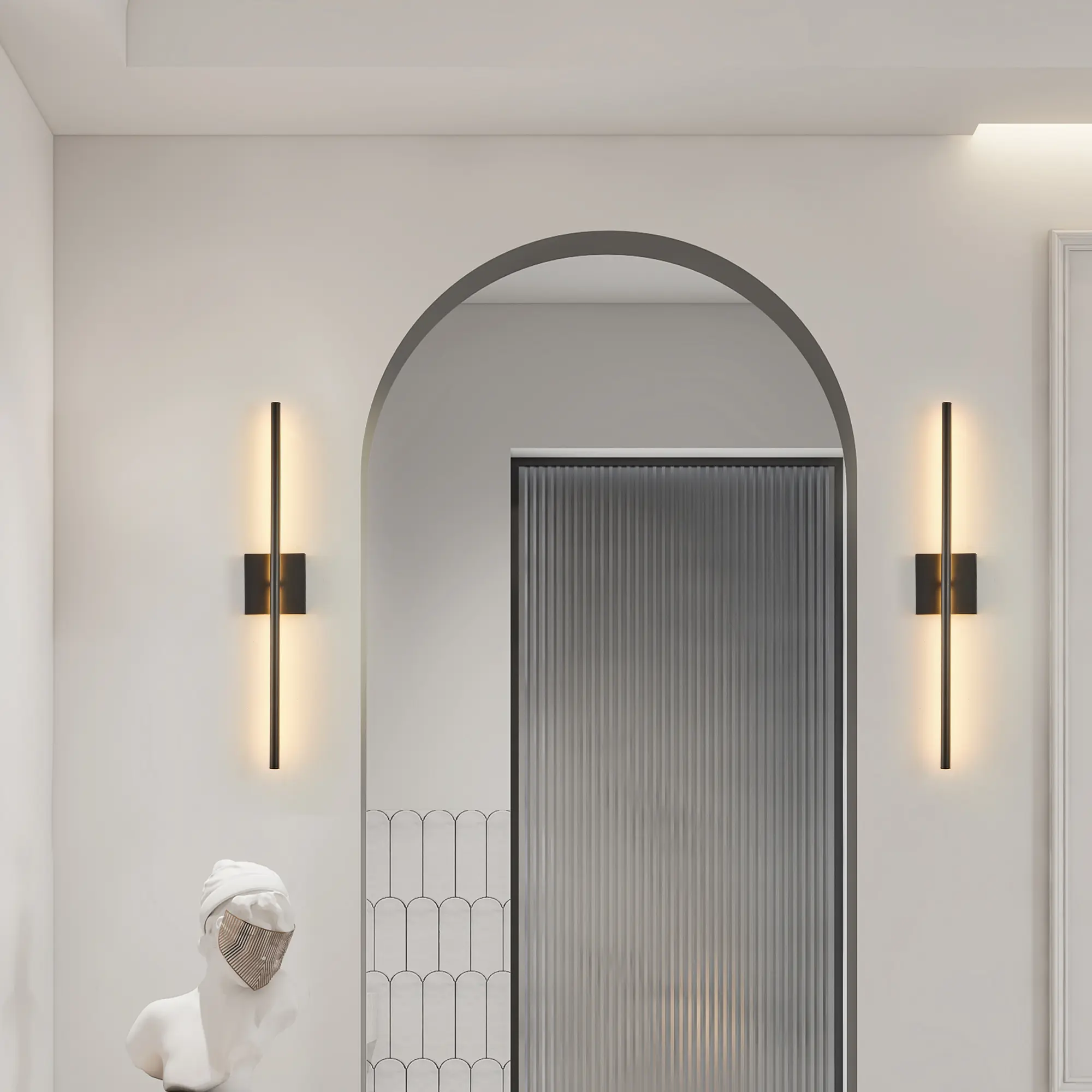 28" LED Wall Sconces Set of 2, Modern Black Minimalist Wall Light Fixtures for Bedroom, Living Room, Hallway, Hardwired Indoor Wall Lights