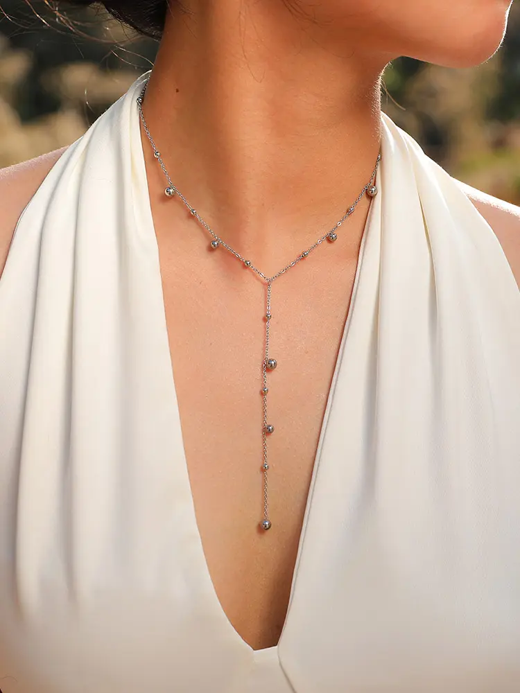 14K EverGold Geo Pendant Vertical Drop Necklace -  Stainless Steel