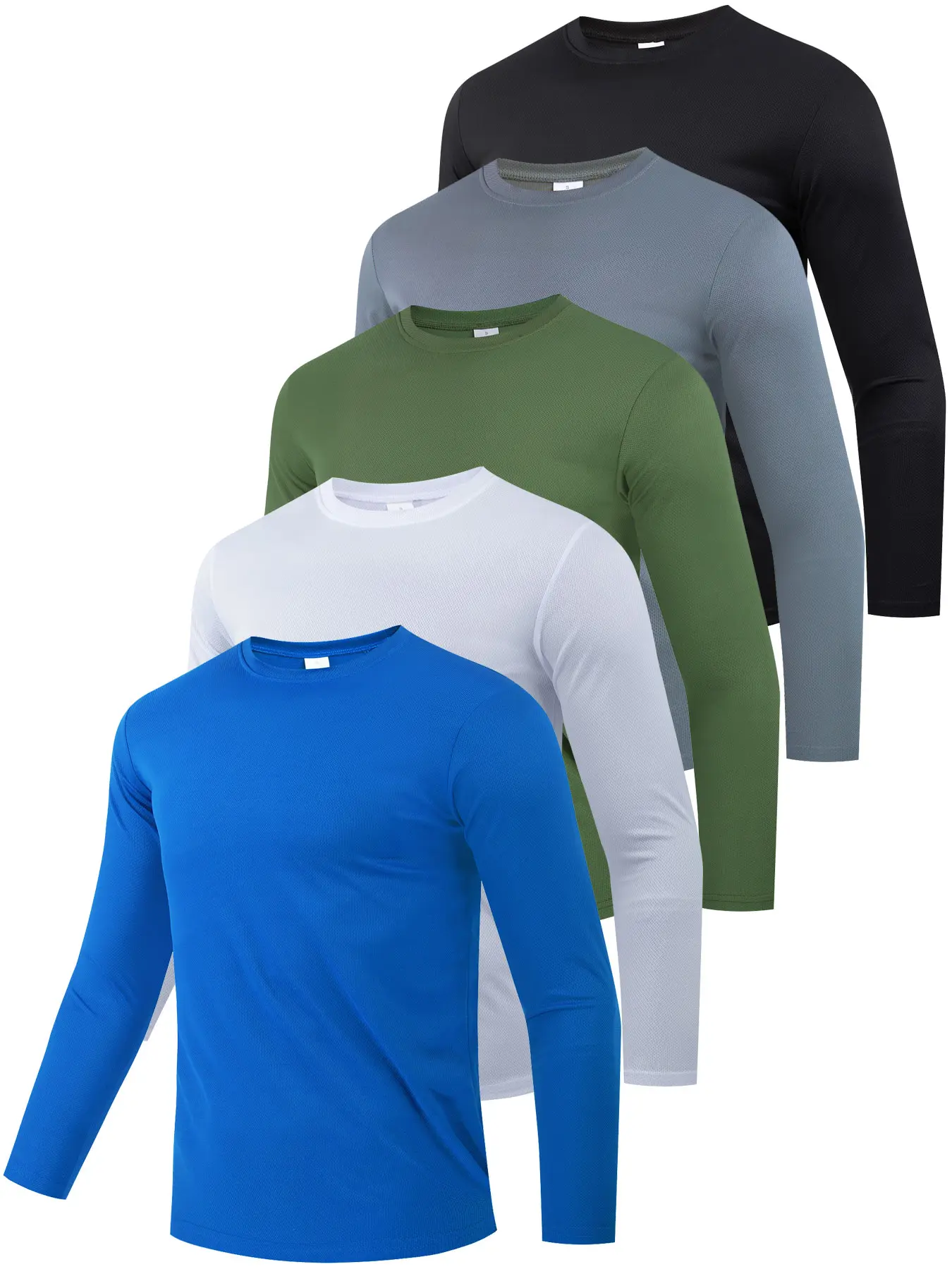 Men's 5-Piece Long Sleeve Elastic T-Shirt Set, Breathable Quick-Dry Fabric, Perfect for BBQ and Summer Exercise, Gym Sportswear, Active Sportswear, Athletic Workout Clothing, Athletic Apparel