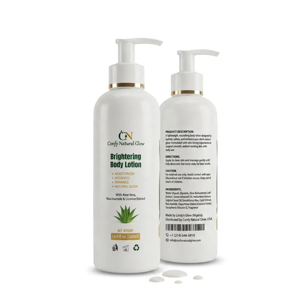 Brightening Body Lotion with Aloe Vera, Niacinamide & Licorice Extract - Moisturizer, Hydrates, Natural Glow, 16.9 fl oz (500ml)