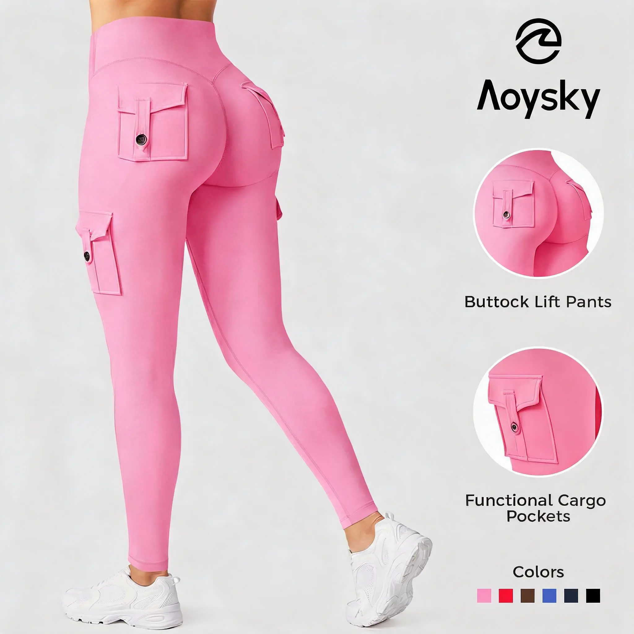 Aoysky Leggings Women - High Waist Long Booty Lifting Active Leggings, Hidden Scrunch, Pockets, Seamless Stretch Fabric Sporty Activewear for Yoga, Gym,summerwins,summeroutfits,vacationoutfits,beachoutfits,back to school shopping