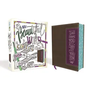 NIV, Beautiful Word Coloring Bible and 8-Pencil Gift Set, Leathersoft, Brown/Purple: Hundreds of Verses to Color (Beautiful Word) by Zondervan [Leatherbound Book]