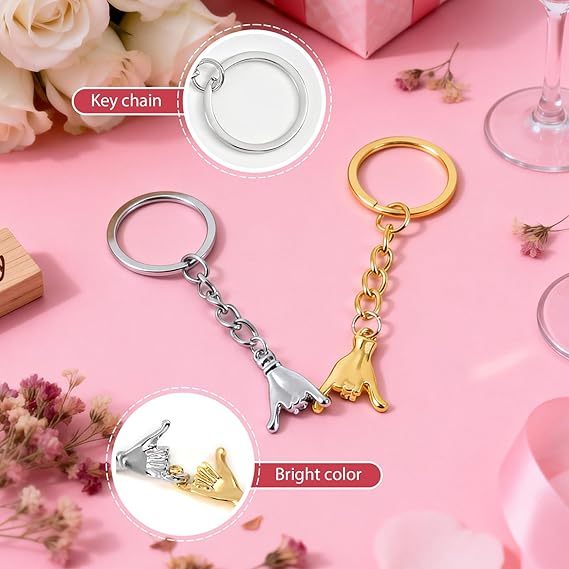 Pinky Promise Matching Keychains for Couples, Romantic Valentine‘s Day Gifts for Him Her Boyfriend Girlfriend, Meaningful Anniversary Presents for Long Distance Relationship, Premium Quality Elegant Design Couple Keychain Set Gold Silver (3.9 Inch)
