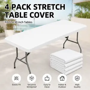 Polyester Rectangle Table Covers (4-Pack) - Polyester Fit for 6ft (30x72in) Tables, Washable, Stretch, Ideal for Holiday Indoor-Outdoor Parties & Weddings Decor