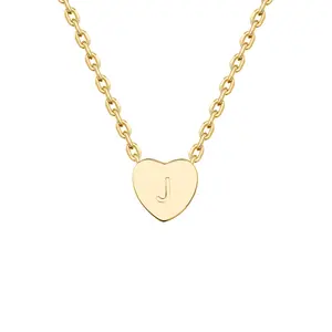 PAVOI 14K Gold Plated Mini Dainty Heart Initial Necklace - Slider Adjustable Necklace - 18" - Letter Necklaces for Women