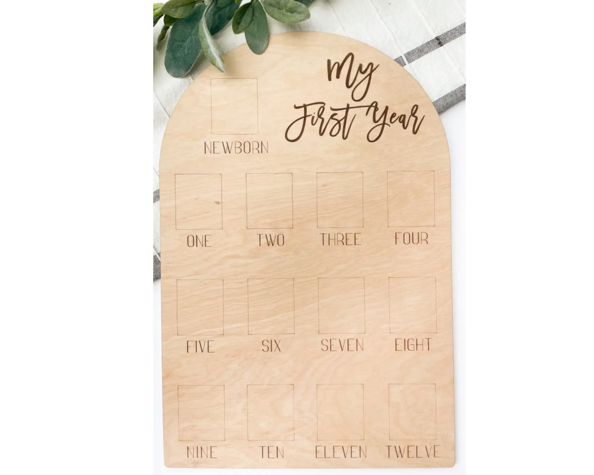 "My First Year" Engraved Mini Wood Photo Board, Reusable 1st Birthday Board, First Birthday Decoration Girl, First Birthday Party Decoration Boy, Mini  Size 12x18 inches