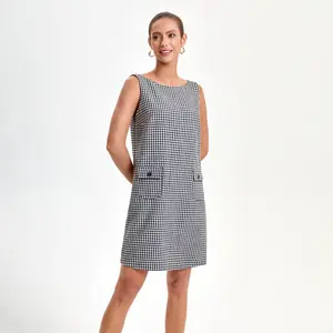 Women's Decorative Pockets Mini A-Line Dress - A New Day Black Gingham M
