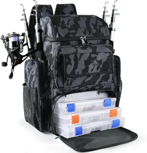 Fishing Tackle Backpack With Rod Holders, 45L Large Tackle Bag & Fishing Tackle Backpack for Fishing, Camping, Hiking,Camouflage