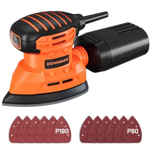 DOVAMAN DLS03A 130W Detail Sander, up to 12000RPM, with 12PCS Sandpaper, Efficient Dust Collection System, for Wood and Steel Surfaces