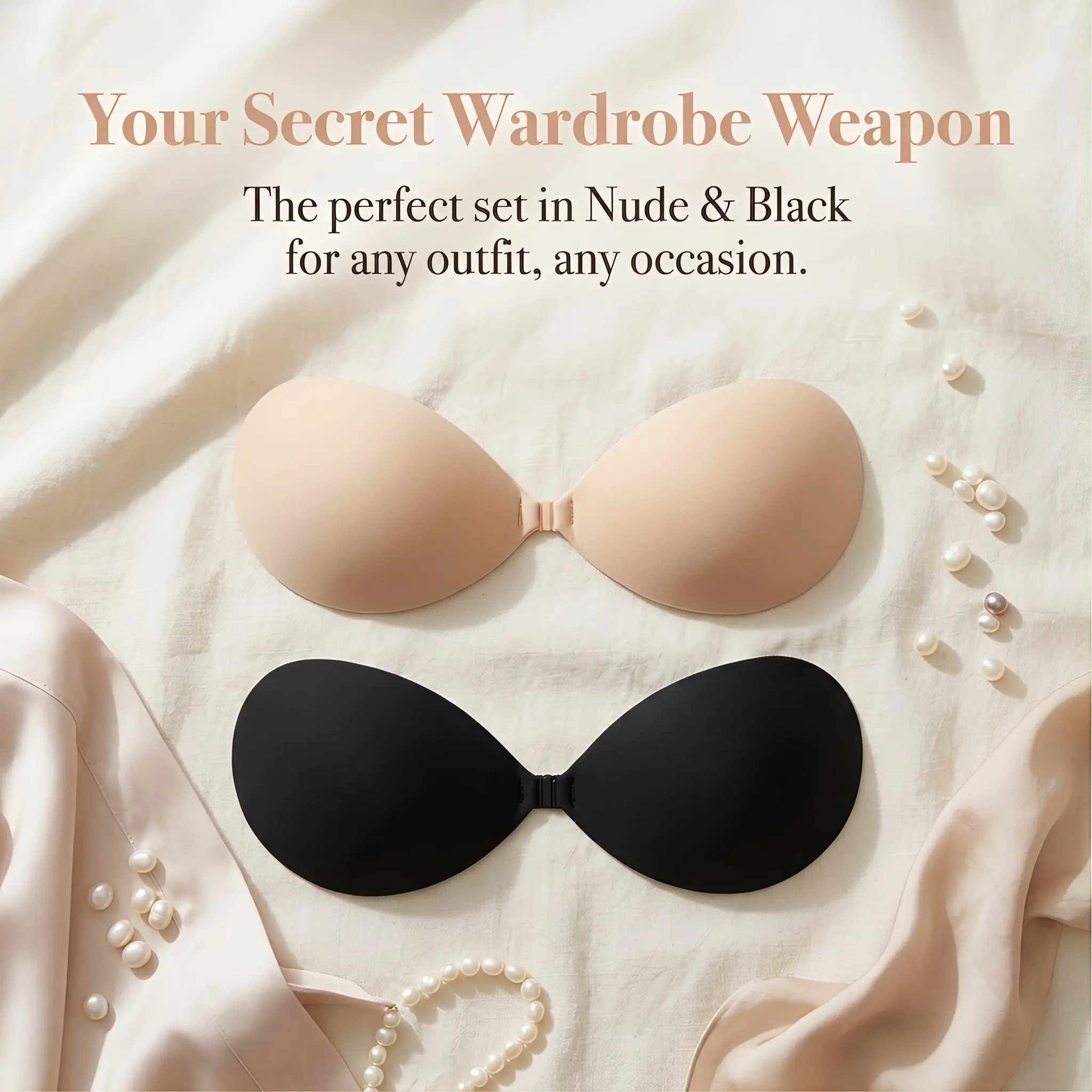 Women's Front Closure Strapless Backless Bra, Reusable Seamless Nipple Covers & Thickened Push-Up Bra Pad Inserts - 82.3% Nylon 17.7% Spandex Breast Lift Pads, Removable Washable, Multi-Occasion for Wedding Dresses, Evening Parties, Clubwear