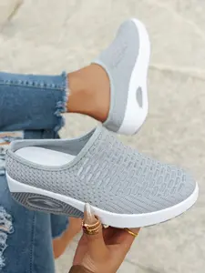 Women's Fashion Slip-On Mule Clogs, Knit Mesh Upper Air Cushion Platform Casual Walking Shoes for Daily Wear, Slip On Mules
