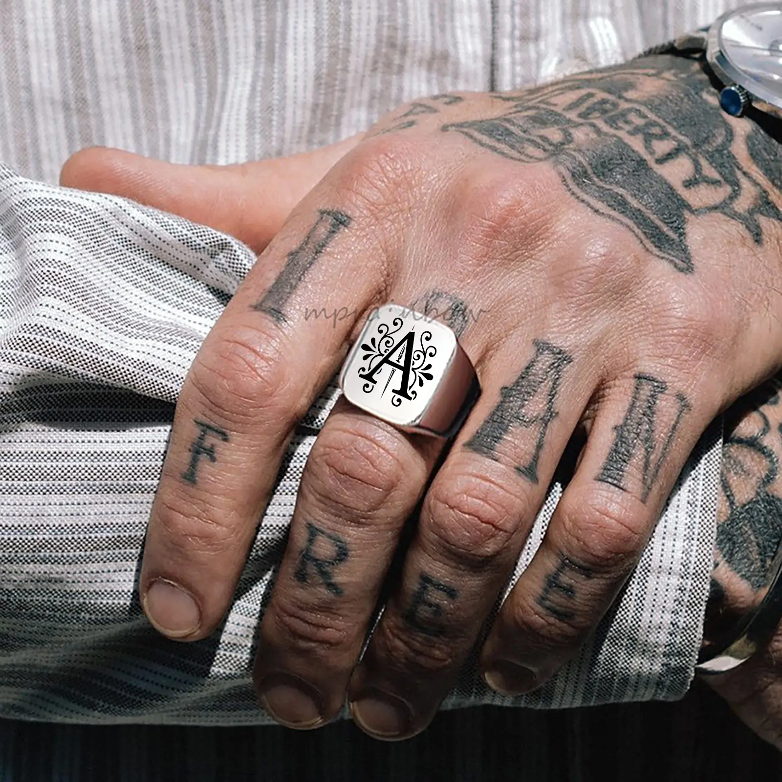 A-Z Initial Ring for Men Boys,Stainless Steel Alphabet Ring Sigent Rings Chunky Ring,Punk Jewelry Father's Day Gift