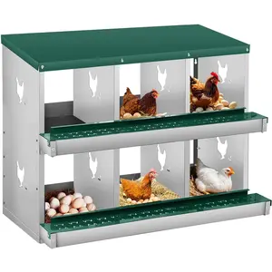 Garvee Chicken Nesting Box, 6/8 Room Galvanized Steel Laying Boxes, Metal Nesting Boxes for Hens with Pads & Fake Eggs, Easy Egg Collection, Vented Holes Poultry Nest for Chicken Coop