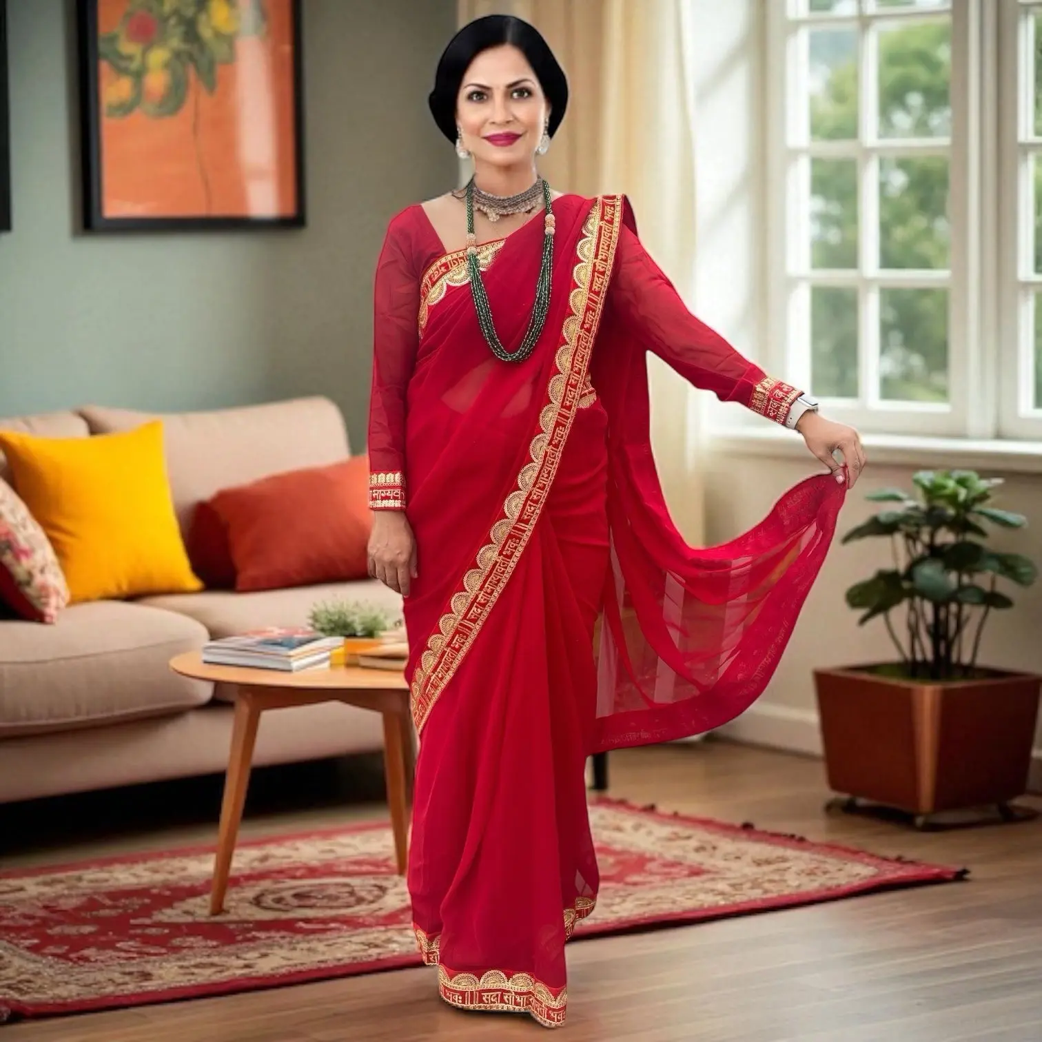 Ready to wear Sada Saubhagyavati sari with blouse.