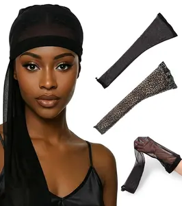 2 Pcs Lightweight Semi Sheer Breathable Mesh Hair Weave Sleeve for Locs and Braids Stretchy Durable Fashionable Design with Elastic Band and Drawstring Long Wig Cap for Dreadlocks Black Leopard