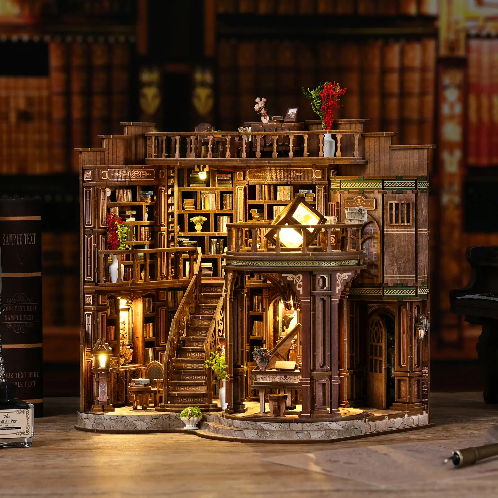 【Dreamy Book Hall】Wooden Book Nook DIY Kit for Adults - Vintage Abstract Renaissance & Victorian Style 3D Puzzle, Hand-Assembled Wooden House, Mini Shelf Decoration, Building Toy Gift Set, Diy Kits, Wooden House Kit Adults