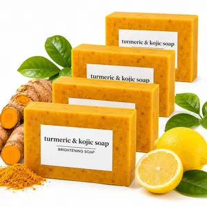 4PCS Lemon Kojic Turmeric Face Soap Deep Cleansing Turmeric Body Wash for Glowing Skin Face & Body