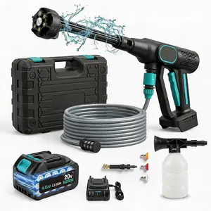 Wireless high-pressure cleaning machine 20V – 320 PSI brushless motor, 6-in-1 adjustable nozzle, foam monitor, 4.0Ah battery, 26 foot flexible hose, portable electric cleaning machine for cars, yards, homes and gardens