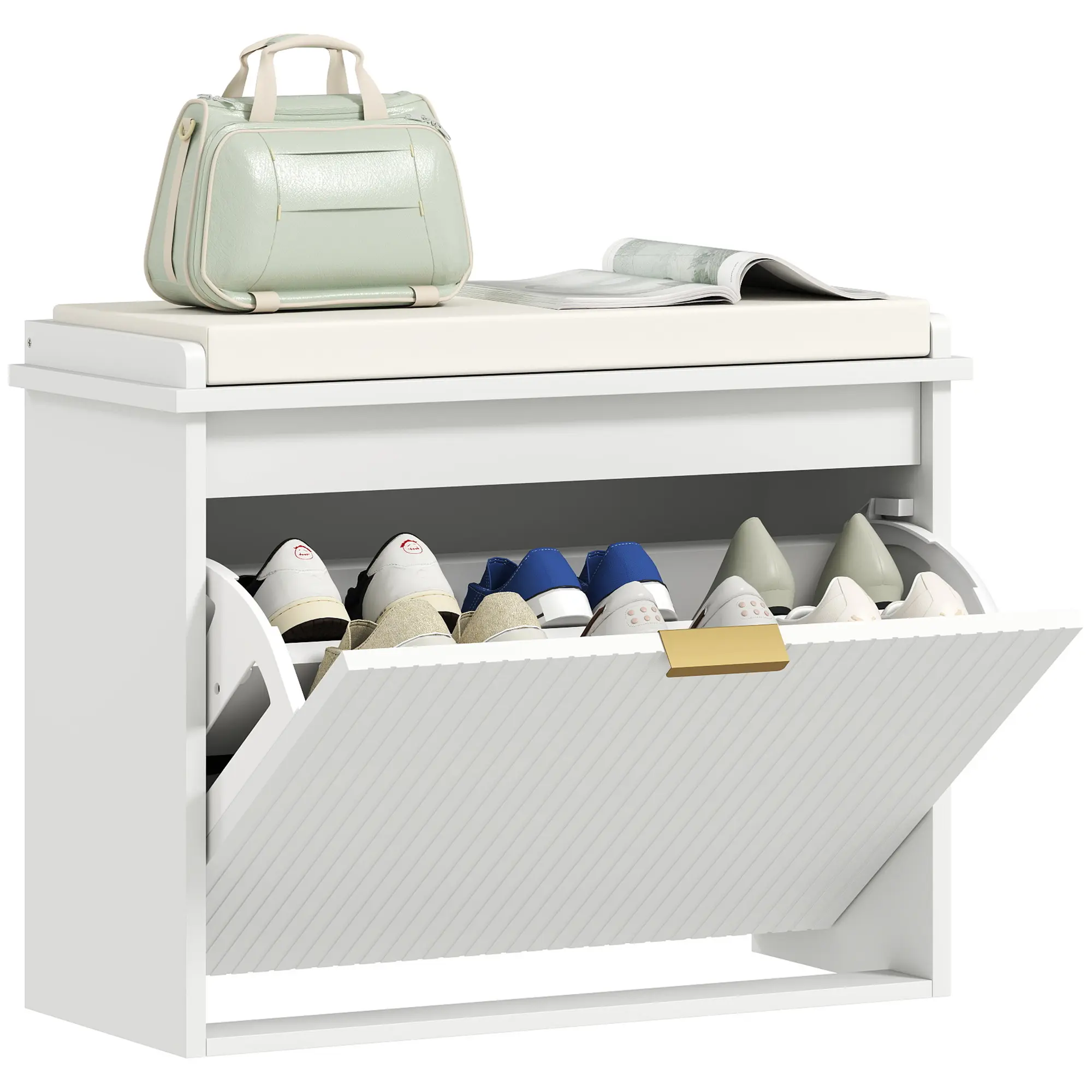 HOMCOM Shoe Bench with Padded Seat Cushion and 2 Flip-Drawers, Entryway Bench Holds up to 529lb, Shoe Cabinet, 40.9x10.2x18.7 Inches, Black