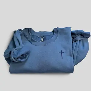 Cross Embroidered Sweatshirt, Minimalist Christian Crewneck, Religious Gift Apparel