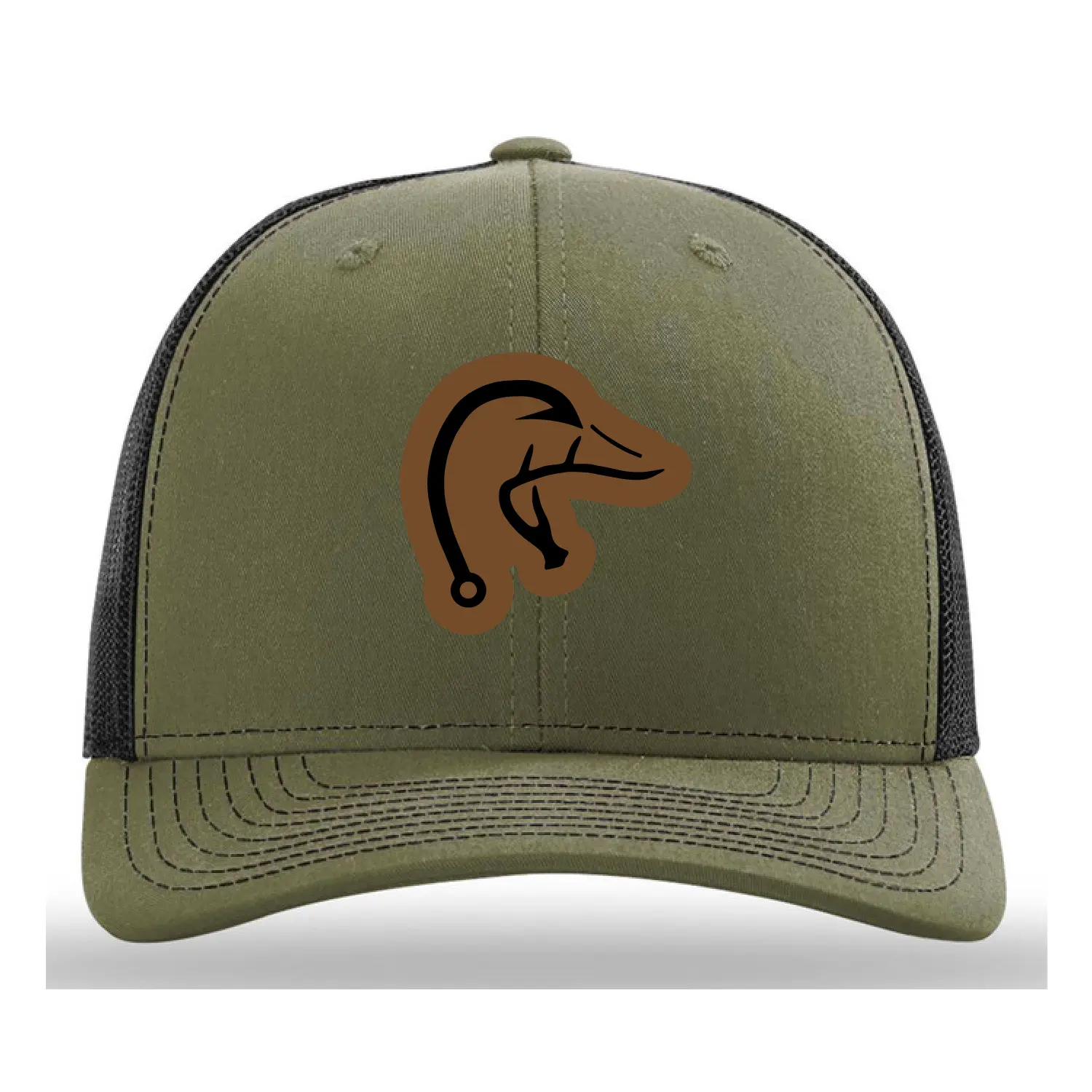 Hunting and Fishing DUCK Leatherette Patch Hat - American Flag Hat, Outdoor Hat, Cap Daddy, Loden Black, Richardson R112