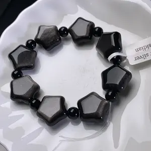 【Star silver obsidian 】Star silver obsidian Bracelet Healing Energy Charged Quartz Stone Bead Handcrafted Stretch Bracelet for Women Men Teens