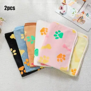 2-Pack Pet Blankets for Fall & Winter, Warm Flannel Paw Print Blanket for Cats & Dogs, Cozy Pet Bedding Essentials