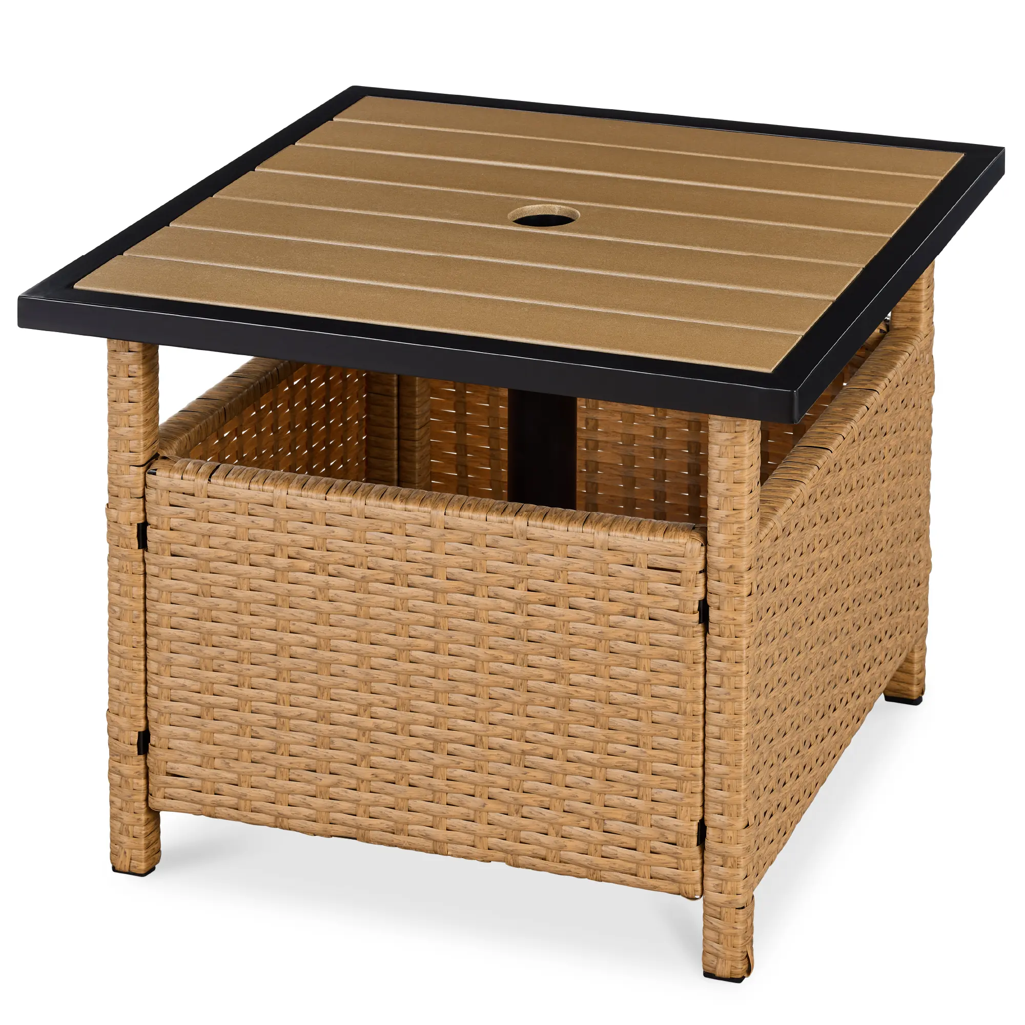 Best Choice Products Wicker Rattan Patio Side Table Outdoor Furniture for Garden, Pool, Deck w/ Umbrella Hole