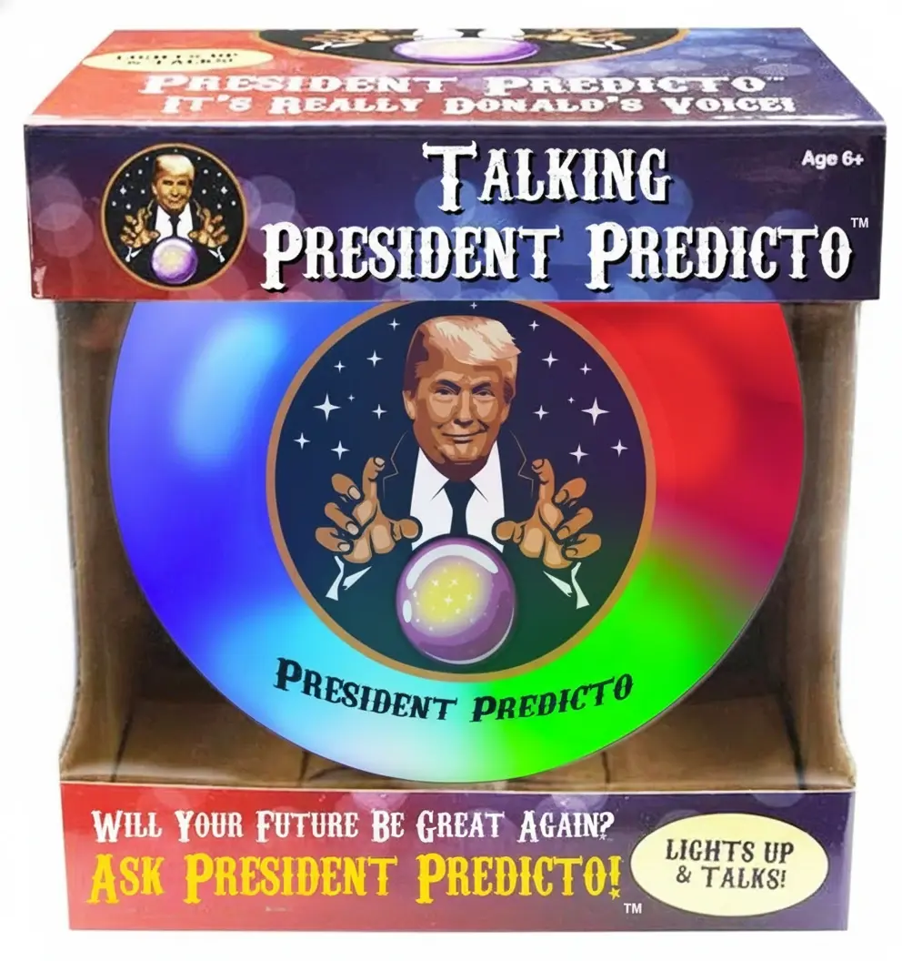 Talking President Predicto Donald Trump Fortune Teller Ball - Collectibles Funny Toy, Lights Up & Talks, Ask 1 YES/NO Question for Answers, Next-Gen Magic 8 Ball Alternative, Game Night Gift for Dads & Husband Anniversary Gifts, Batteries