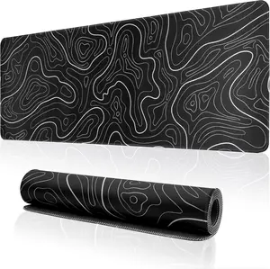 Large Gaming  Pad for Desk, Black Topographic  Pad Desk Mat for Gaming Office, Long XL  Pads Keyboard Pad Desk Pad for Computer Laptop 31.5''x11.8''
