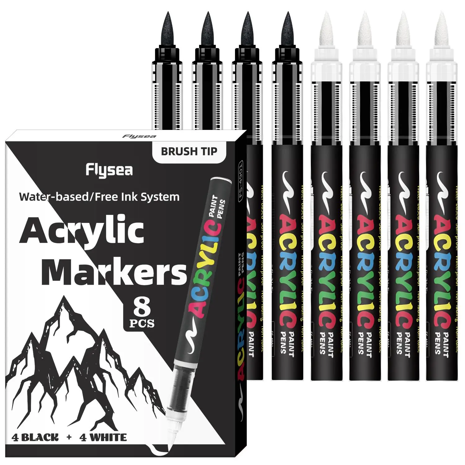 Acrylic Paint Pens, Paint Markers Set, Automatic Ink Control System,Soft Brush Tip Markers,Black and White Paint Marker,Artist Drawing Pen,for Canvas, Rock, Wood, Stone, Glass, Ceramic, Fabric Painting, DIY Crafts