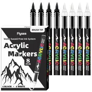 Acrylic Paint Pens, Automatic Ink Control System,Soft Brush Tip Markers,Black and White Paint Marker,for Canvas, Rock, Wood, Stone, Glass, Ceramic, Fabric Painting, DIY Crafts