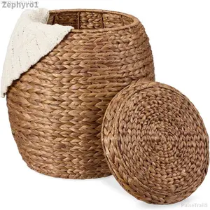 Best Choice Products Vintage Hyacinth Storage Organizer Tote Basket with Lid Natural Non-Woven Multipurpose OrganizerVelvet Bloom15ZephyroPulseTrail5DD18StyleGirlShop