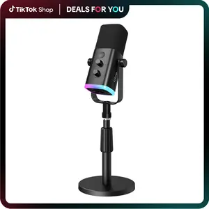 FIFINE AM8S Gaming Microphone with Adjustable Stand, Height Adjustable Heavy-Duty Metal Stand, RGB Dynamic Mic with Quick Mute, Gain Volume Control, Headphone Jack, XLR/USB for Podcast, Streaming, Recording, PC PS5 Gamer, audio interface mixer, smartphone