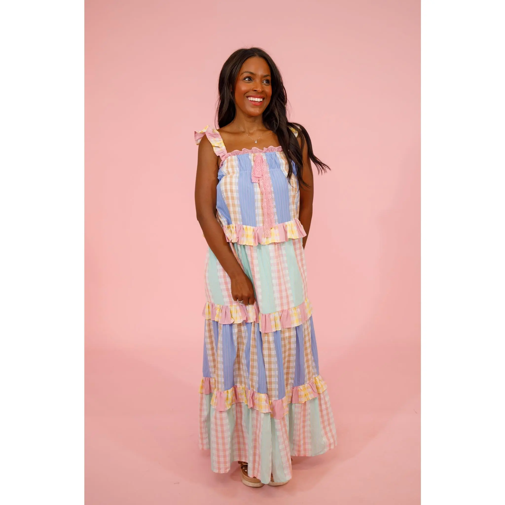 Mixed Pastel Tiered Maxi Dress