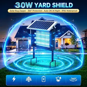 30W UV Triple Tube Fly Killer Lamp, IPX4 Outdoor Waterproof, Solar Powered & USB Rechargeable, Portable Hanging Fly Insect Trap for Backyard Patio Farm Courtyard
