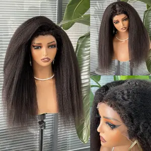 hoshee 4C Edges Kinkystraight Wig Human Hair No-Mixed Fiber Virgin Hair 200% Density Loose Wave Yaki Straight Human Hair Wigs For Black Women Pre-bleached Natural Color 22" True Length