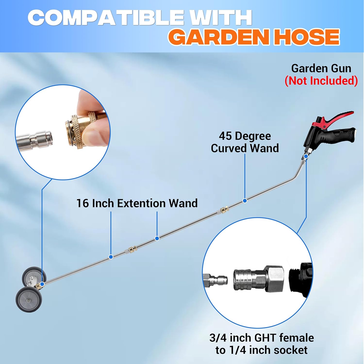 Pressure Washer Undercarriage Cleaner, 16 Inch Undercarriage Washer, Pressure Washer Under Car Cleaner with Straight Extension Wand, 4000 PSI