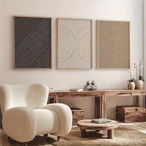 Optional Wooden Frame Modern Art Design Neutral Abstract Beige Simple Line Home Decor Canvas Wall Art